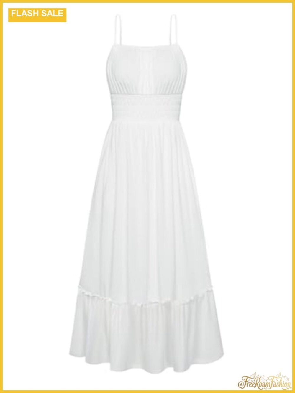 Women's Maxi Dress Ruched Bust Smocked Waist A-Line Adjustable Straps Pockets